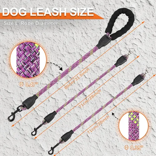Miniatura 6 de Correa doble para perro para dos perros, desmontable giratoria de 360°, correa sin enredos con tiras reflectantes para caminar y entrenar perros