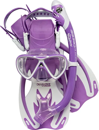 Cressi Kit de esnórquel junior para jóvenes de 3 a 10 años - Máscara + snorkel seco + aletas ajustables + bolsa de red - Equipo ligero y colorido -