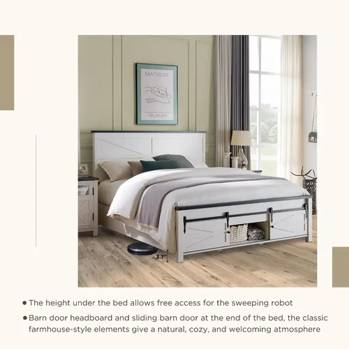 Miniatura 6 de JXQTLINGMU Marco de Cama de Madera Estilo Granja Tamaño Queen con Armarios de Almacenamiento con Puertas Corredizas de Granero y Cabecero, Soporte