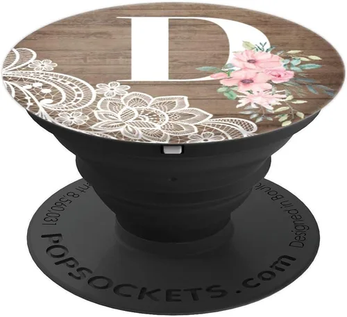 Miniatura 4 de Agarre de encaje de madera rosa flores monograma nombre inicial letra D – PopSockets agarre y soporte para teléfonos y tabletas