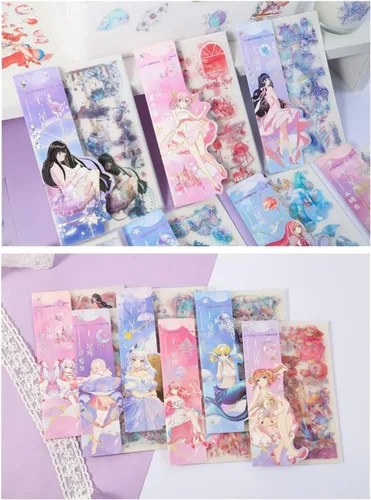 Miniatura 7 de 44 Hojas Pegatinas de Papelería de Chica Anime para Journaling - Pegatina Decorativa Esmerilada de PET para Calendario, Álbum de Recortes, Diario