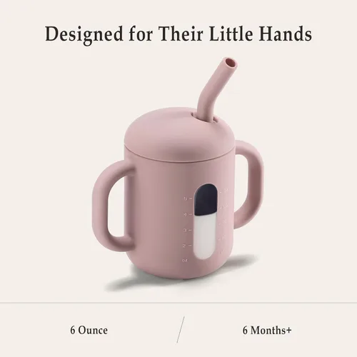 Miniatura 6 de CLYMENE Taza de entrenamiento de silicona con popote y asas, taza para beber para bebé, taza para beber agua para bebés y niños pequeños de 6 meses