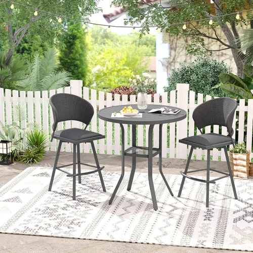 Miniatura 22 de VICLLAX Juego de barra de patio al aire libre de 3 piezas, mesa redonda de altura con agujero para sombrilla y 2 sillas de textileno para césped