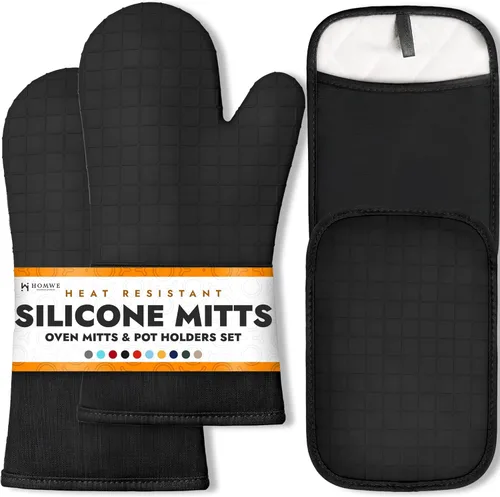 Miniatura 13 de Guantes de horno de silicona con forro de algodón acolchado – profesional resistente al calor olla de cocina soportes – 1 par 2-Turquesa