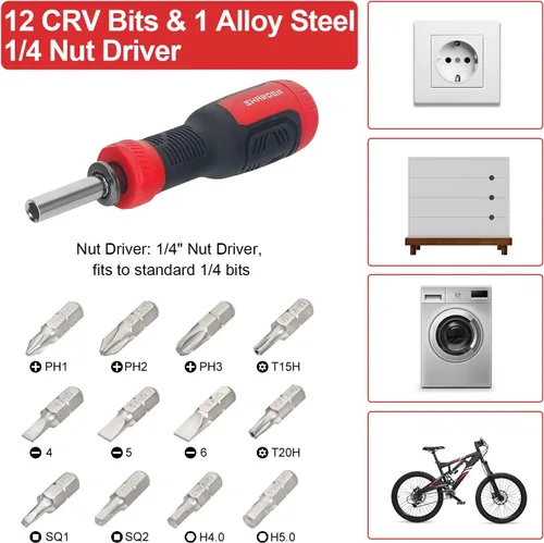 Miniatura 2 de SHARDEN Destornillador Múltiple 13 en 1 Juego de Destornilladores Ajustables Multiherramienta Todo en Uno con Torx de Seguridad, Cabeza Plana, Rojo