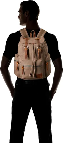 Miniatura 7 de HuaChen Mochila de viaje de lona vintage con ribete de cuero, funda acolchada para laptop, bolsillo de seguridad trasero oculto, se adapta a 14
