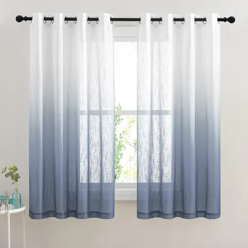 Miniatura 17 de NICETOWN Cortinas de lino sintético degradado para sala de estar, estilo noble con ojales, cortinas semitransparentes para niños, cortinas de Morado