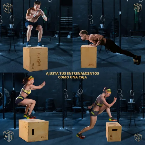Miniatura 6 de Yes4All Caja pliométrica de madera, caja de saltos 3 en 1 para gimnasio en casa (12/14/16 in), cajas de 450 lbs para subir con bordes lisos y asas