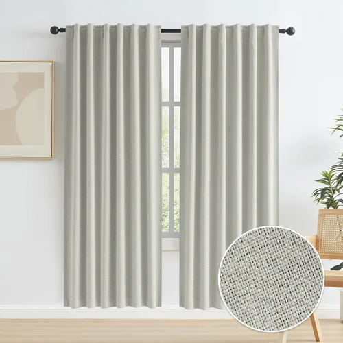 Miniatura 26 de Paneles de cortinas de ventana 100% opacas, con trabillas traseras, bolsillo para barra, gancho, cinturón, aspecto plisado, cortinas para sistema