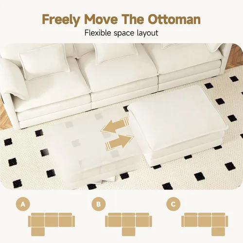 Miniatura 7 de Real Relax 145'' Sofá seccional modular, sofá convertible de 4 plazas con chenilla, 8 almohadas y 2 reposabrazos para sala de estar, oficina