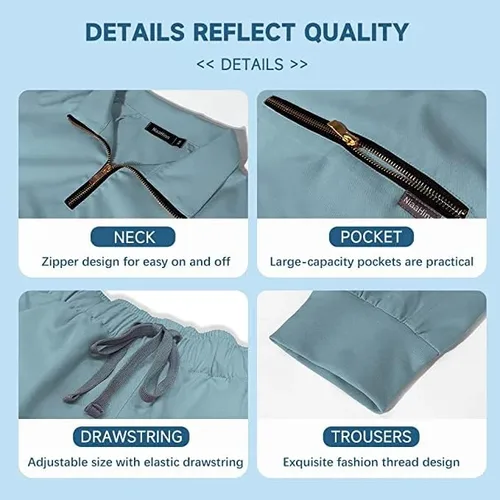 Miniatura 5 de niaahinn Conjunto de ropa quirúrgica para mujer, camiseta de manga larga y pantalones quirúrgicos, uniformes de trabajo de color sólido con bolsillos