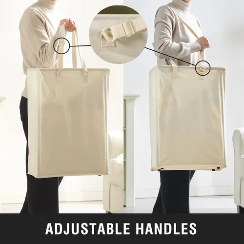 Miniatura 3 de TECHMILLY Cesta de lavandería delgada con asas largas ajustables, cestas pequeñas de lavandería de 45L con parte superior de malla, cesta de ropa