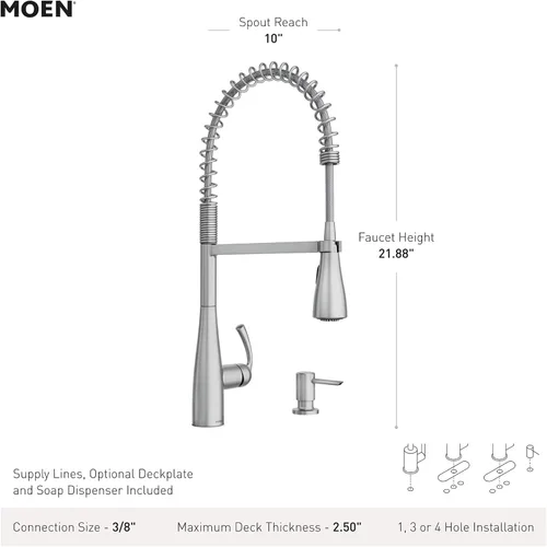 Miniatura 3 de Grifo de cocina Moen Essie cromado de una manija con arco alto y rociador extraíble con resorte de preenjuague con Power Clean, 87814