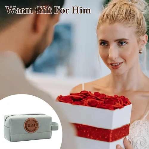 Miniatura 8 de Paquete de 2 bolsas de aseo personalizadas para hombres hechas a mano, kit de cuero personalizado para hombres, regalos personalizados para hombres