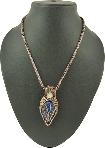 Miniatura 4 de Impresionante collar con colgante de árbol de la vida de cobre con piedras preciosas hechas a mano y cadena de 20 pulgadas, perfecto