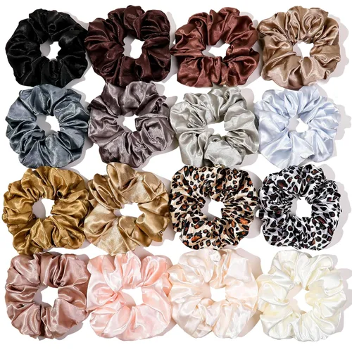 16 coleteros para mujer – Lazos y bandas de satén para el cabello, soportes grandes para cola de caballo para cabello grueso y rizado, lindas colas