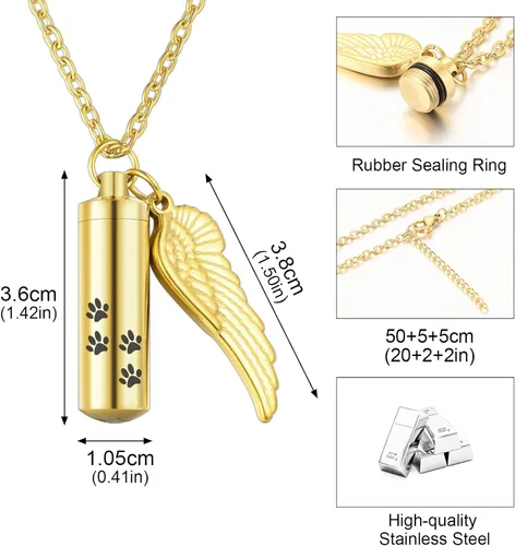 Miniatura 2 de XIUDA Collar de urna cilíndrica para cenizas, huella de pata, joyería de cremación para perros y gatos, colgante de recuerdo conmemorativo de acero