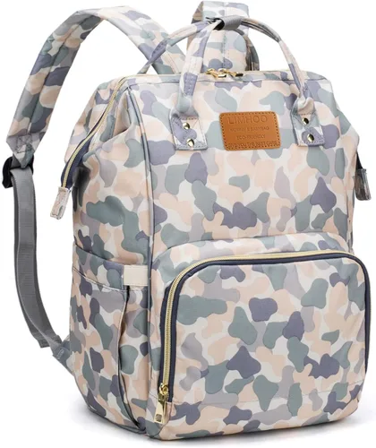 Miniatura 12 de LIMHOO Mochila para pañales para hombres y papá, bolsa de pañales de camuflaje de lona grande impermeable para el cuidado del bebé, Camuflaje
