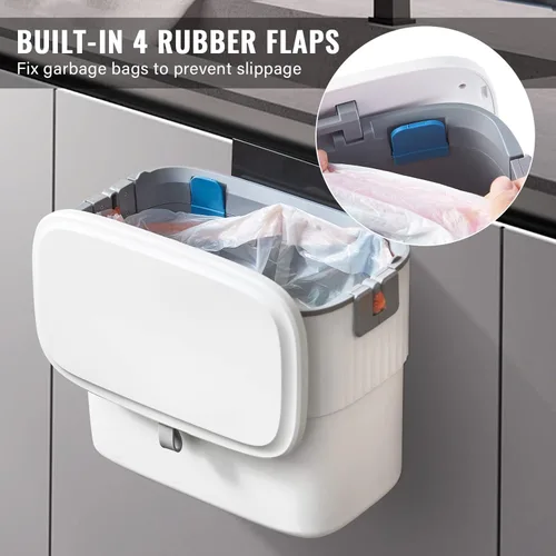 Miniatura 4 de ELPHECO Contenedor de compost de cocina con tapa, cubo de basura colgante de 1.8 galones con tapa, cubo de basura de 7 litros montado en la pared