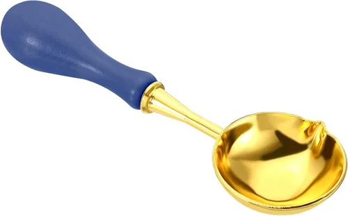 Miniatura 13 de PATIKIL Cuchara de sellado de cera de 4 pulgadas, 3 cucharas de fusión de sellado de cera de latón, mango de madera vintage para sellos, sobre, Azul