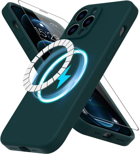 Miniatura 12 de DEENAKIN Funda magnética de silicona para iPhone 12 Pro con protector de pantalla, compatible con MagSafe, protección de cámara, funda protectora
