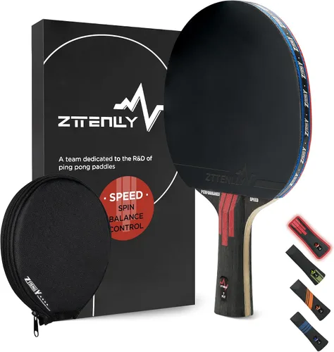 Pala de ping pong con tecnología de carbono | Serie de rendimiento, hoja de la más alta calidad de 7 capas, velocidad experta/borde/equilibrio,