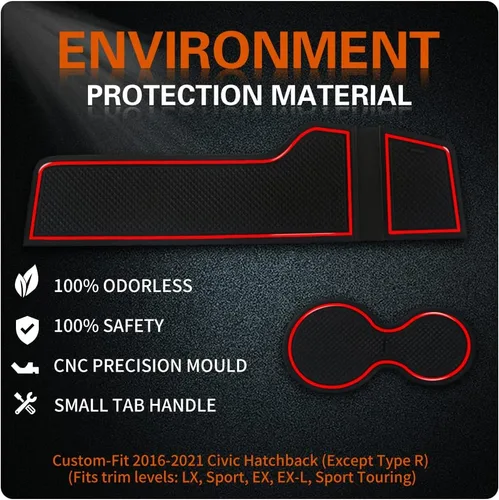Miniatura 2 de Compatible con Honda Civic 2016-2021 (Hatchback) Accesorios, insertos de portavasos antideslizantes personalizados mejorados, forros de consola