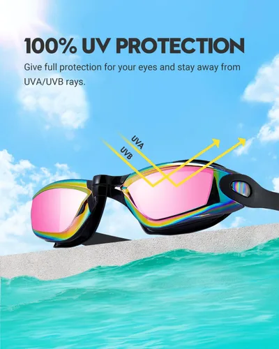Miniatura 3 de Gafas de natación: paquete de 2 gafas de natación antivaho, sin fugas, protección UV, para adultos, hombres, mujeres, jóvenes