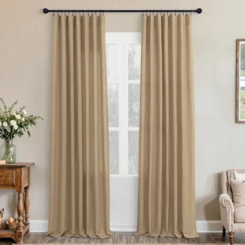 Miniatura 58 de KOUFALL Juego de 2 cortinas de puerta francesa, cortinas de lino para puerta/ventana, cortina transparente boho para cristal lateral delantero