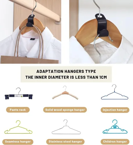 Miniatura 3 de 150 ganchos para colgar ropa, clips extensores de plástico resistente, ganchos de conexión de terciopelo, ganchos de suspensión en cascada para 150