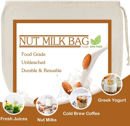 Miniatura 5 de 3 bolsas de leche de nuez de 12 x 12 pulgadas, 100% algodón sin blanquear, colador de alimentos reutilizable para colar leche de almendra/avena