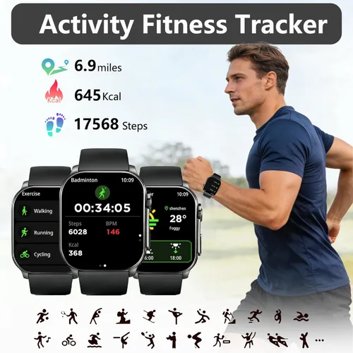 Miniatura 2 de Reloj inteligente, 2.01 pulgadas AMOLED reloj de fitness con pantalla táctil curvada para hombres y mujeres, IP68 impermeable, monitor de frecuencia