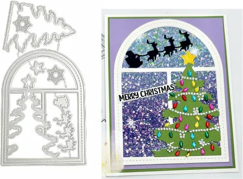 Troqueles de metal para árbol de Navidad y puertas para hacer tarjetas, plantillas de corte para álbumes de recortes, álbum de fotos, papel