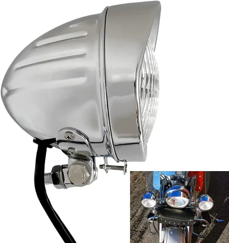 Miniatura 8 de Retro 4.5 "Faros delanteros de motocicleta con visera lente ámbar 4 1/2 pulgadas negro lámpara de cabeza vintage para Harley Sportster Dyna Softail