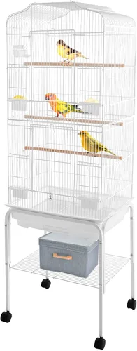 Miniatura 14 de Jaula grande para pájaros con tragaluz abierto, soporte rodante y 5 puertas, jaulas móviles para loros, jaula de vuelo para pájaros de mascotas