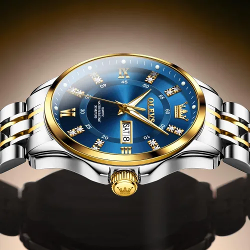 Miniatura 68 de OLEVS - Relojes de diamantes para hombres, relojes de vestir a prueba de agua, relojes analógicos de cuarzo de lujo con calendario de fecha y correa
