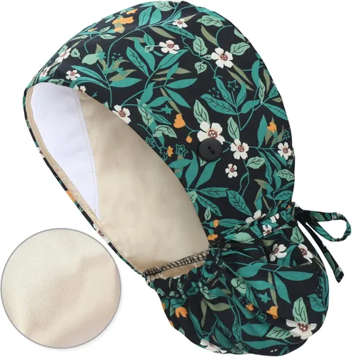 Miniatura 11 de QBA Gorra de trabajo ajustable con botón, gorro forrado de satén, gorro de trabajo de algodón, banda elástica para atar en la espalda, unisex Pt