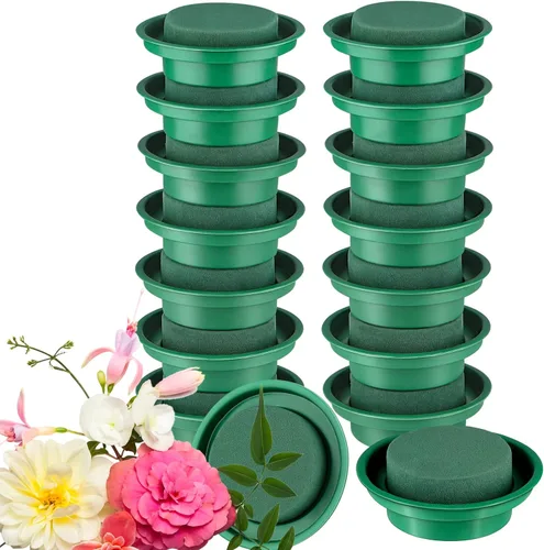 Hahood Paquete de 16 rondas de espuma floral en cuencos, kit de arreglos florales de bricolaje, bloques de espuma de flores húmedas redondas verdes