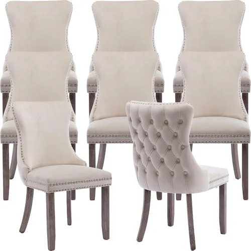 Miniatura 105 de Velvet Dining Chairs Set of 2, Tufted High Chairs with Nailhead Trim, Pull Ring, Black Solid Wood Legs, Elegant Upholstered Accent Chairs for Dining