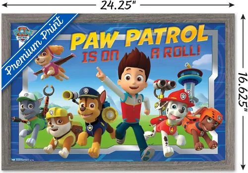 Miniatura 3 de Nickelodeon Paw Patrol - Póster de pared de tripulación, 22.4 pulgadas de largo x 14.7 pulgadas de ancho, versión enmarcada de madera de granero