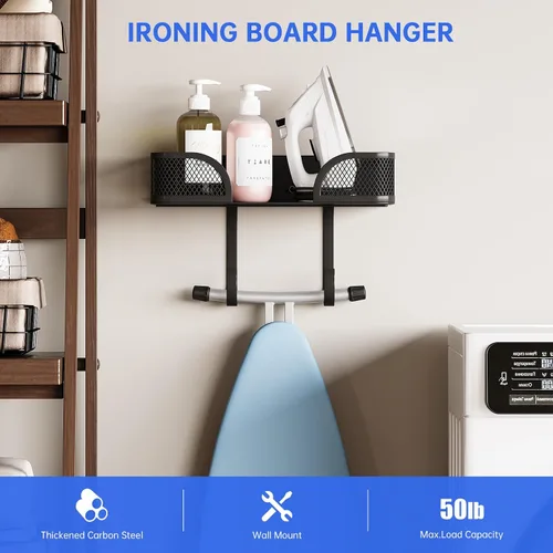Miniatura 2 de Soporte de pared para tabla de planchar, colgador de metal para tabla de planchar, soporte de hierro y hierro en forma de T/V, decoración de cuarto