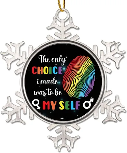 Miniatura 8 de They Them Their - Adornos de árbol de Navidad para lesbianas LGBTQ Progress Rainbow Pride Gay Lesbian Novedad de metal copo de nieve adornos