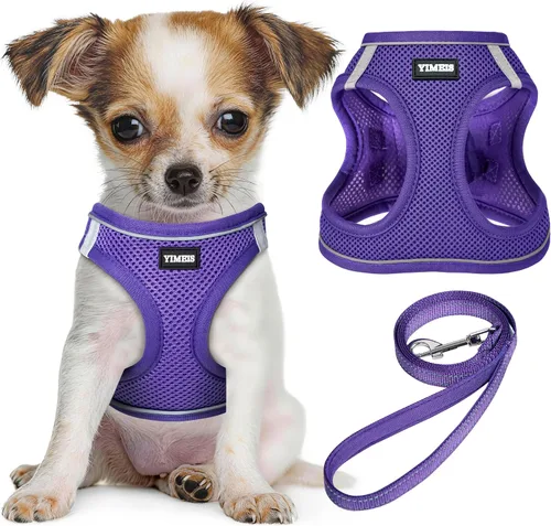 Miniatura 14 de YIMEIS Juego de arnés y correa para perro, arnés de malla suave sin tirones, chaleco reflectante ajustable para cachorros para perros pequeños