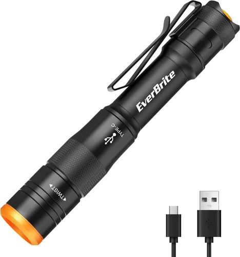 Miniatura 10 de EverBrite Paquete de 2 mini bolígrafos de luz, linterna recargable de bolsillo con cable USB C, 4 modos de luz, linterna pequeña de 300 lúmenes