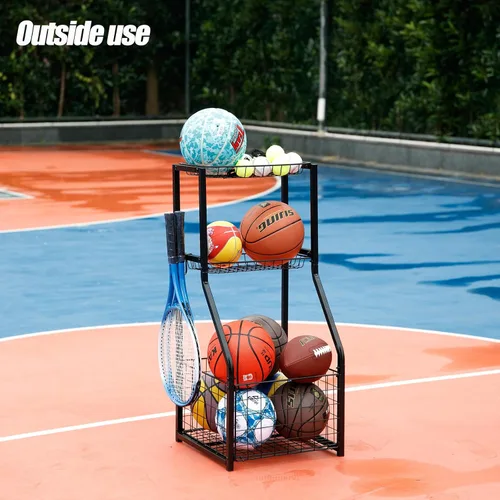 Miniatura 3 de YueTong Organizador de equipo deportivo para organización de garaje, almacenamiento de pelotas con soporte de baloncesto y estante para carrito