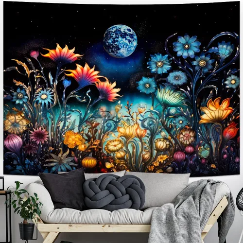 Miniatura 2 de Tushelia Tapiz floral para colgar en la pared para decoración de dormitorio