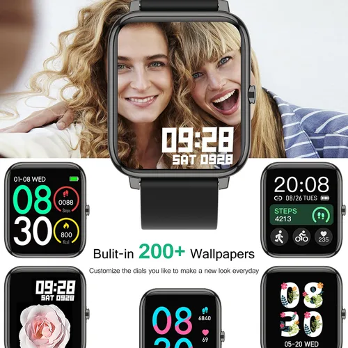 Miniatura 4 de Popglory Reloj inteligente, reloj inteligente con presión arterial, monitor de oxígeno en sangre, monitor de actividad física con monitor de Negro