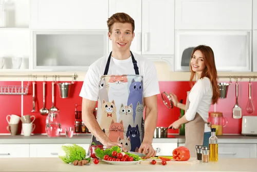 Miniatura 6 de Delantal de cocina ajustable impermeable para mujeres con 2 bolsillos, delantal de chef de cocina, jardinería, divertidos delantales de barbacoa