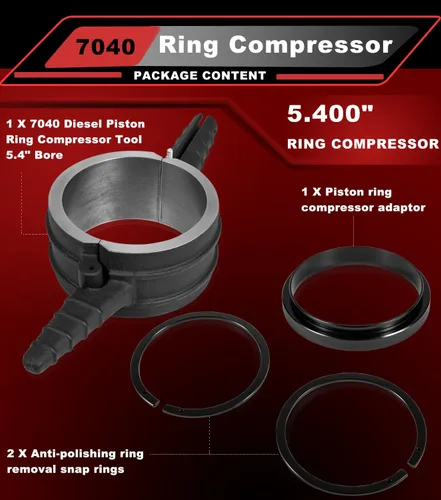 Miniatura 4 de 7040 Herramienta de compresor de anillo de pistón, adaptador de compresor de anillo de pistón y kit de anillo antipulido para Cummins ISX QSX 15