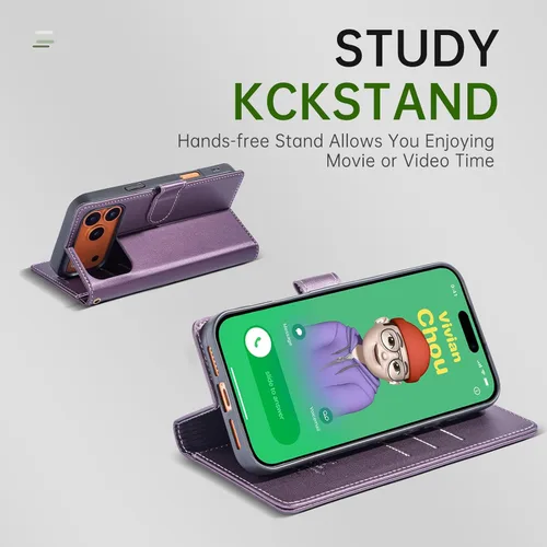 Miniatura 4 de Funda tipo cartera para iPhone 17 Pro Max con tarjetero de crédito, de piel sintética, con función atril, funda protectora a prueba de golpes